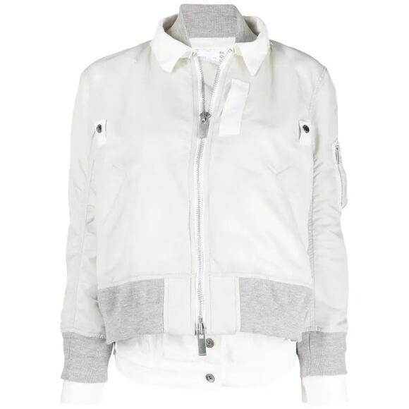 Sacai Long Sleeve Layered Full Zip Denim Twill Blouson Jacket White Womens 1 / S - Picture 1 of 14